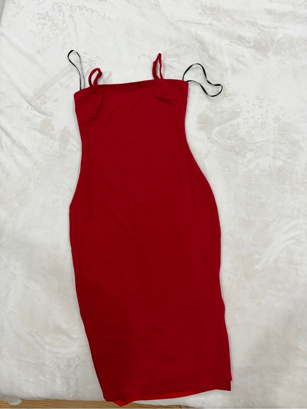 Lulu's Scarlet Bodycon Midi Dress with Spaghetti Straps